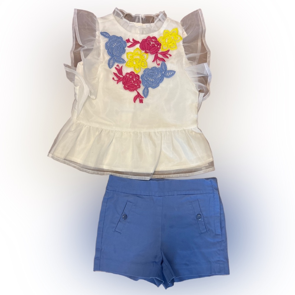 Janie and Jack White Top and Blue Shorts Set